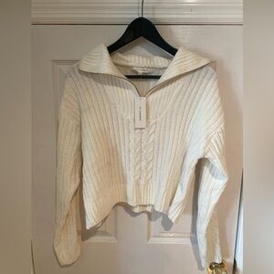 Cozy Cream Cable-Knit Women's Sweater with Sailor Collar